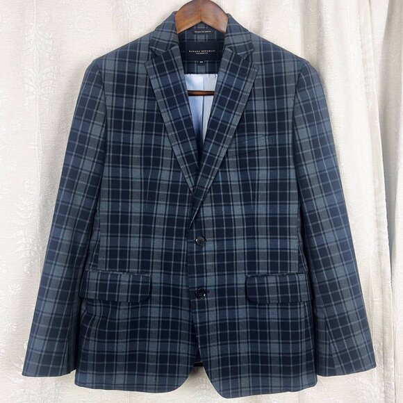 Banana Republic Tailored Fit blazer navy plaid 2-button suit jacket cotton 38S - Picture 1 of 9